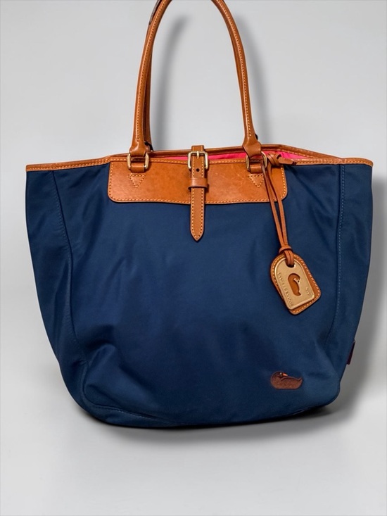 Dooney & Bourke Handbags - Dooney & Bourke Nylon Tote Bag Blue Brown Leather Trim Large Shoulder Bag